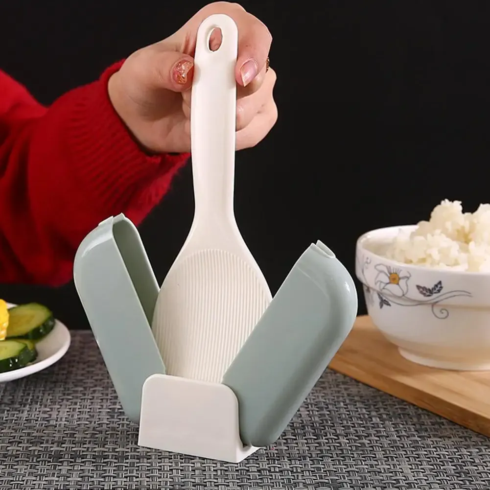 Self-Standing Rice Scoop Holder Set with Non-Spill Design, Long Handle Plastic Scoop for Grains, Portable Kitchen Utensil Tool (Grey, Blue, Pink) showcase 11