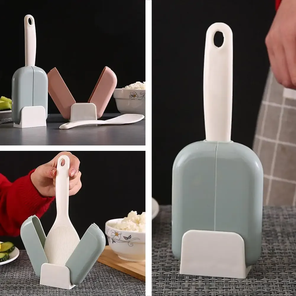 Self-Standing Rice Scoop Holder Set with Non-Spill Design, Long Handle Plastic Scoop for Grains, Portable Kitchen Utensil Tool (Grey, Blue, Pink) showcase 15