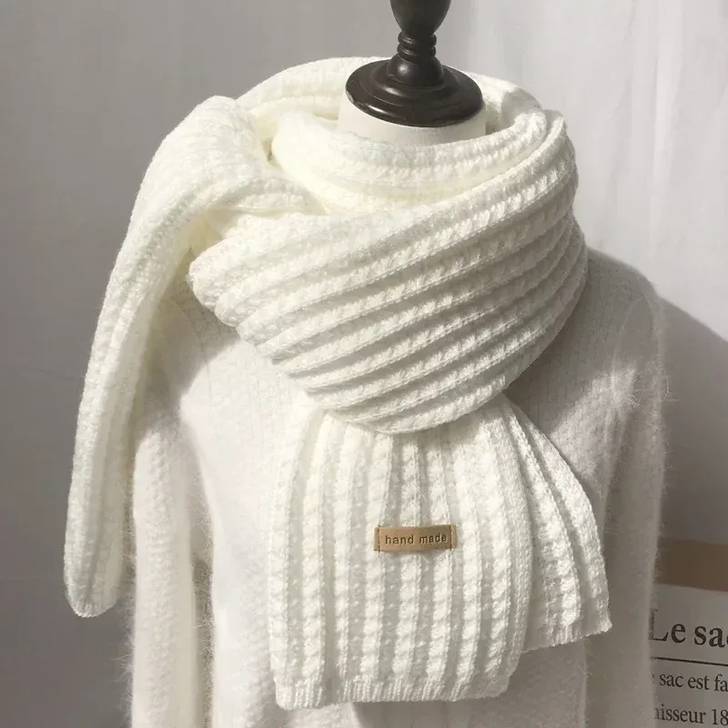Thick Warm Pure Wool Knit Scarf for Women & Men - Fashionable Korean Style Student Winter Accessory, 120x18cm thumbnail 1