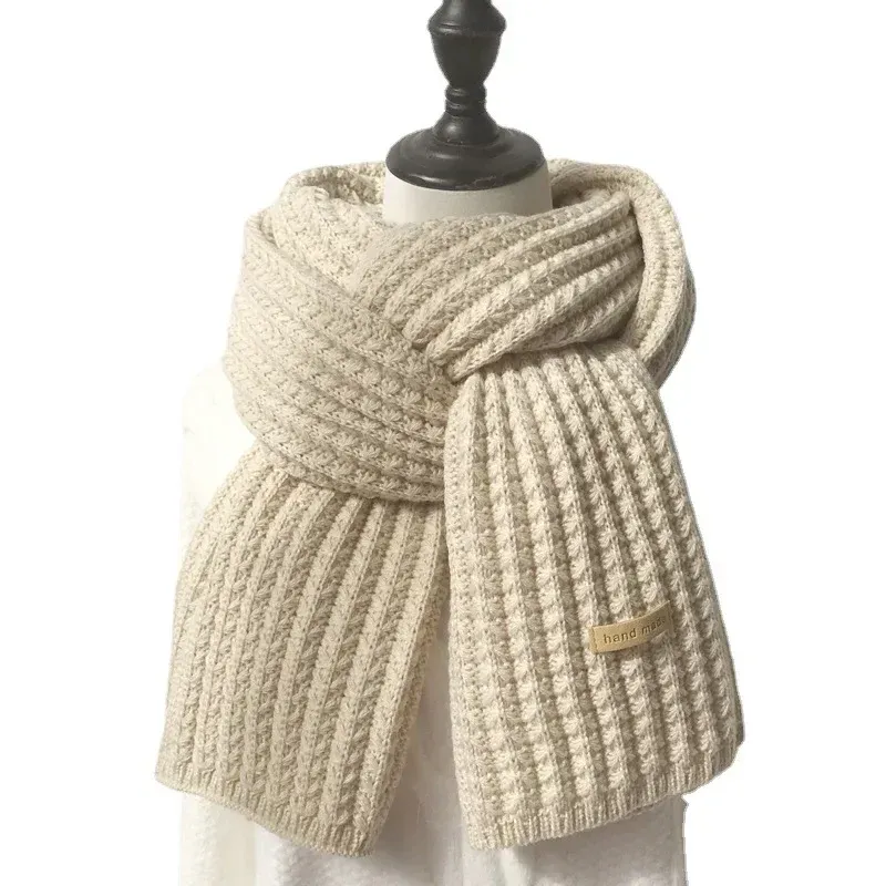 Thick Warm Pure Wool Knit Scarf for Women & Men - Fashionable Korean Style Student Winter Accessory, 120x18cm thumbnail 5
