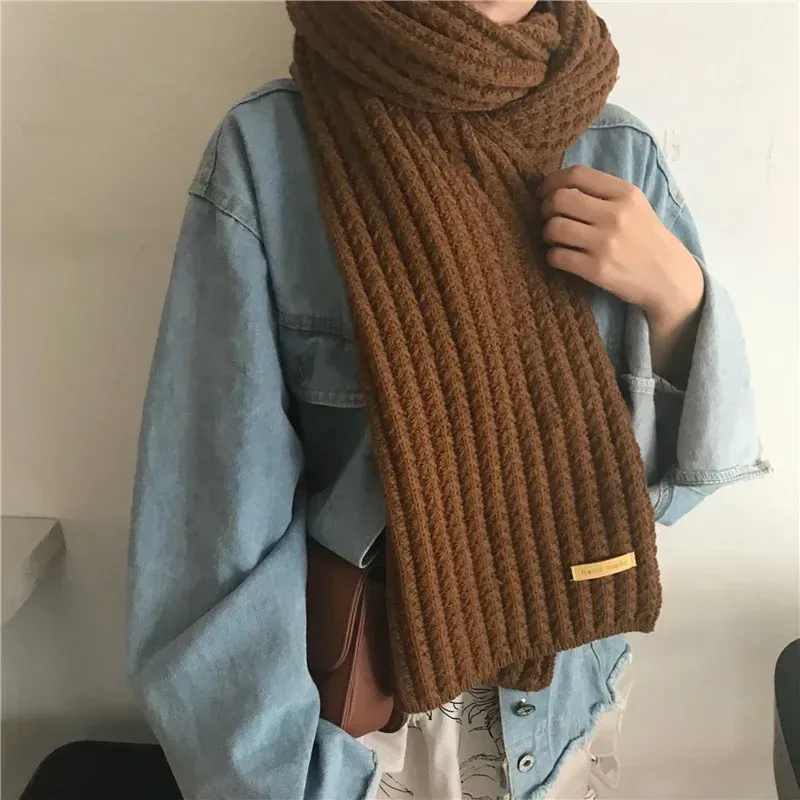 Thick Warm Pure Wool Knit Scarf for Women & Men - Fashionable Korean Style Student Winter Accessory, 120x18cm thumbnail 3