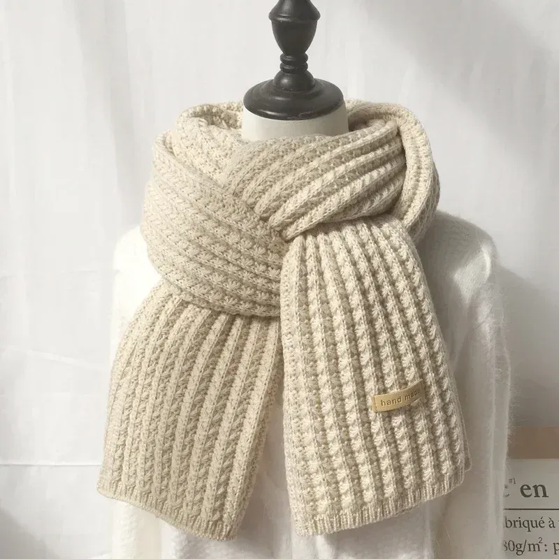 Thick Warm Pure Wool Knit Scarf for Women & Men - Fashionable Korean Style Student Winter Accessory, 120x18cm thumbnail 2