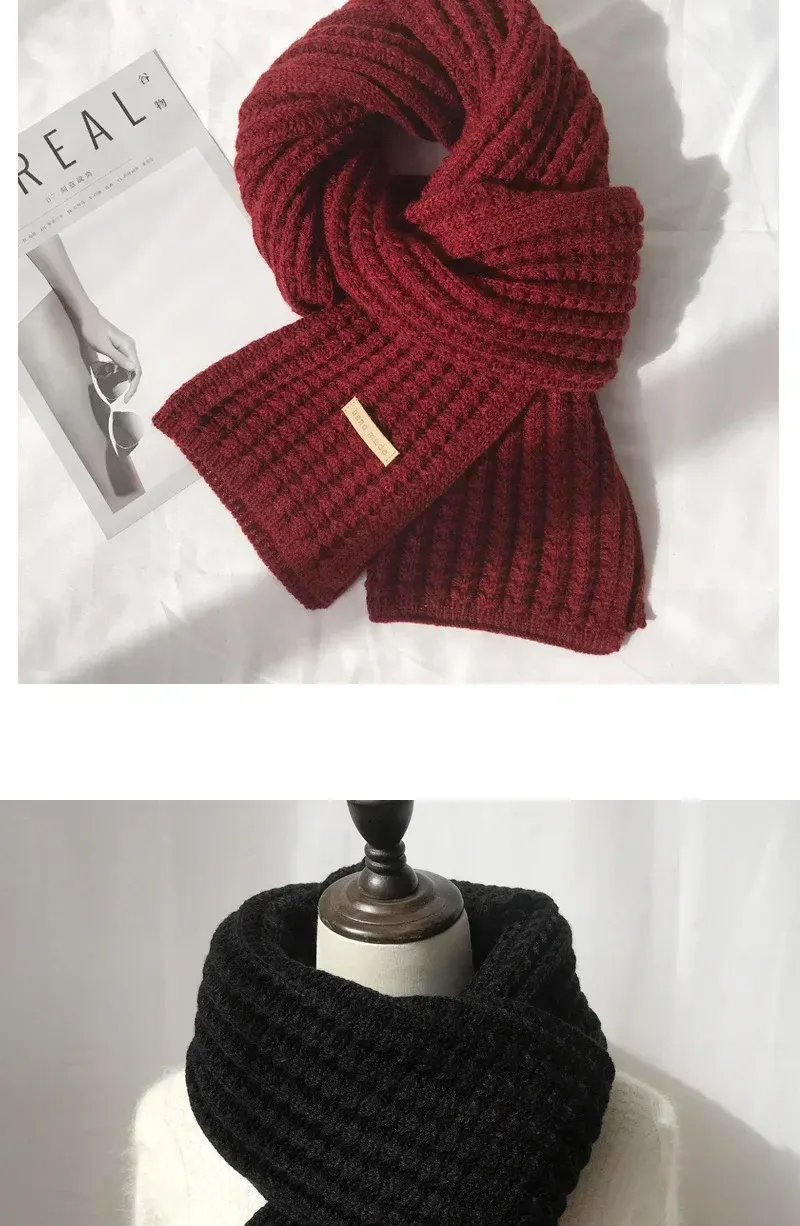 Thick Warm Pure Wool Knit Scarf for Women & Men - Fashionable Korean Style Student Winter Accessory, 120x18cm showcase 11