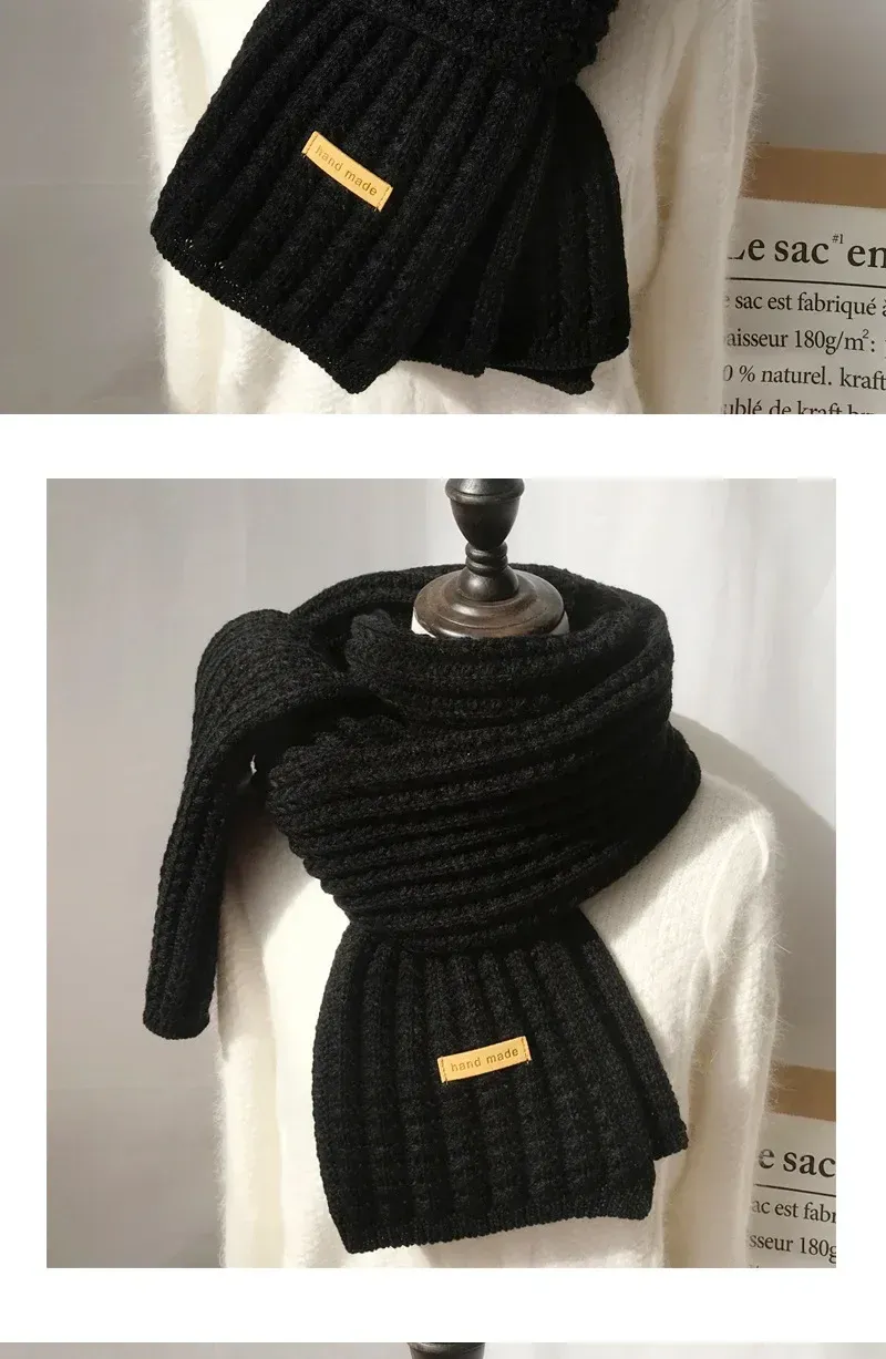Thick Warm Pure Wool Knit Scarf for Women & Men - Fashionable Korean Style Student Winter Accessory, 120x18cm showcase 12