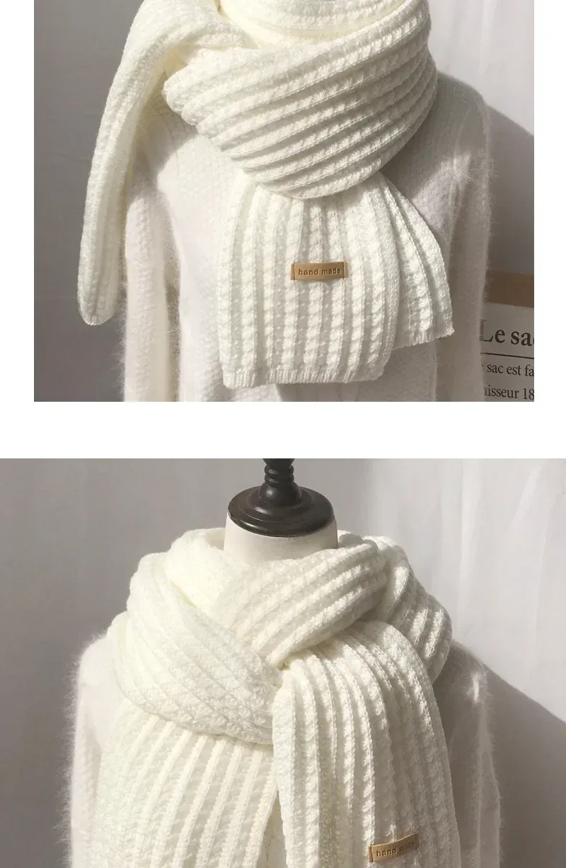 Thick Warm Pure Wool Knit Scarf for Women & Men - Fashionable Korean Style Student Winter Accessory, 120x18cm showcase 7
