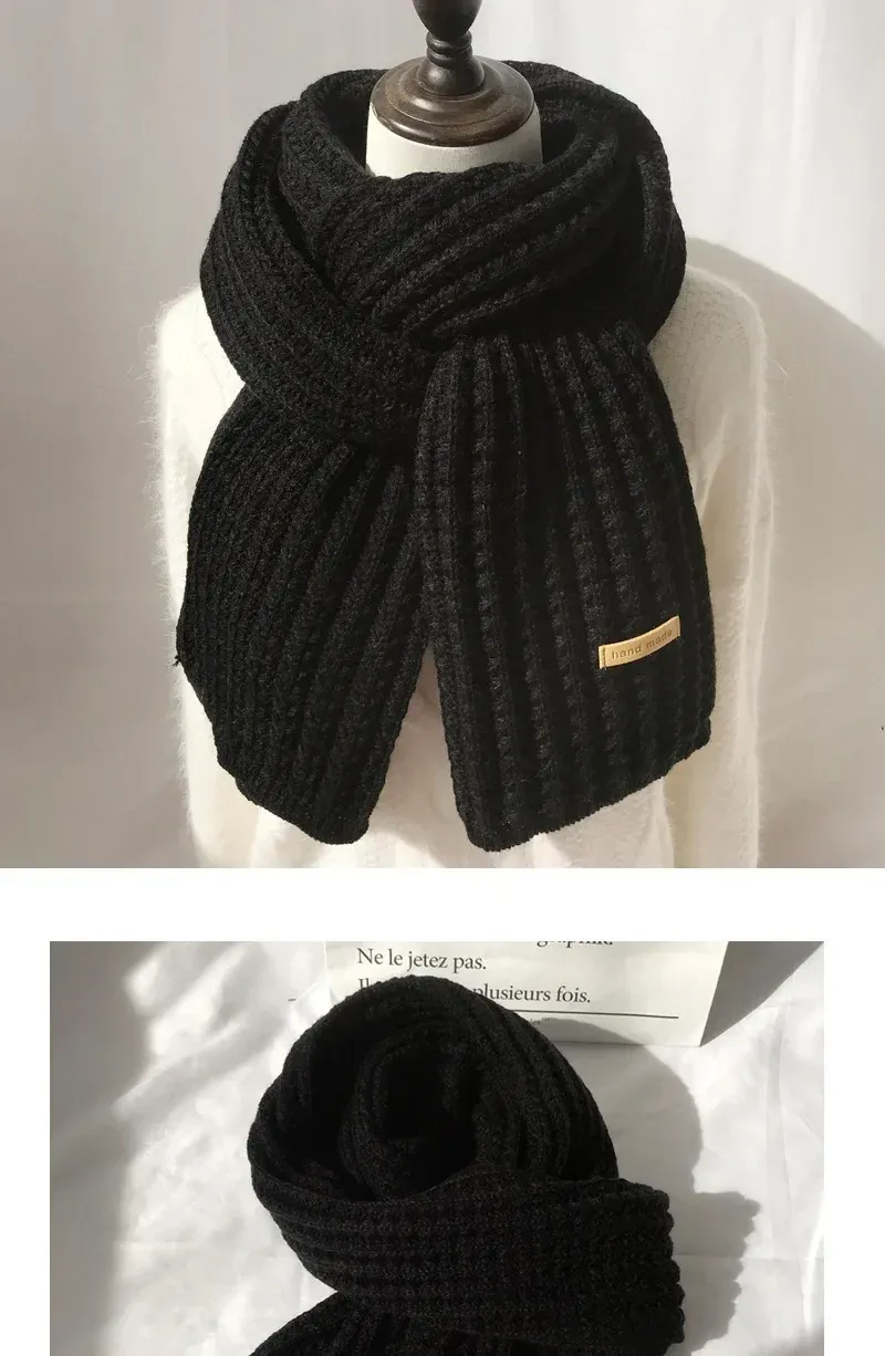 Thick Warm Pure Wool Knit Scarf for Women & Men - Fashionable Korean Style Student Winter Accessory, 120x18cm showcase 13
