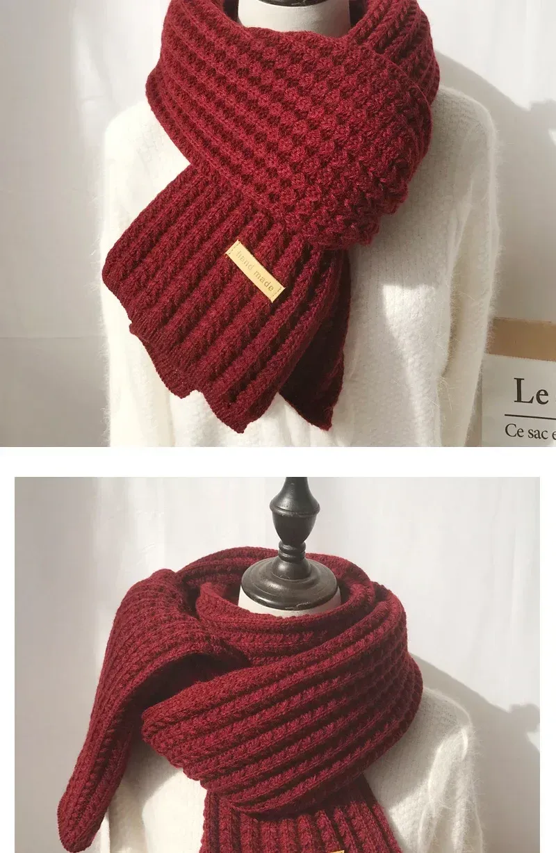 Thick Warm Pure Wool Knit Scarf for Women & Men - Fashionable Korean Style Student Winter Accessory, 120x18cm showcase 9