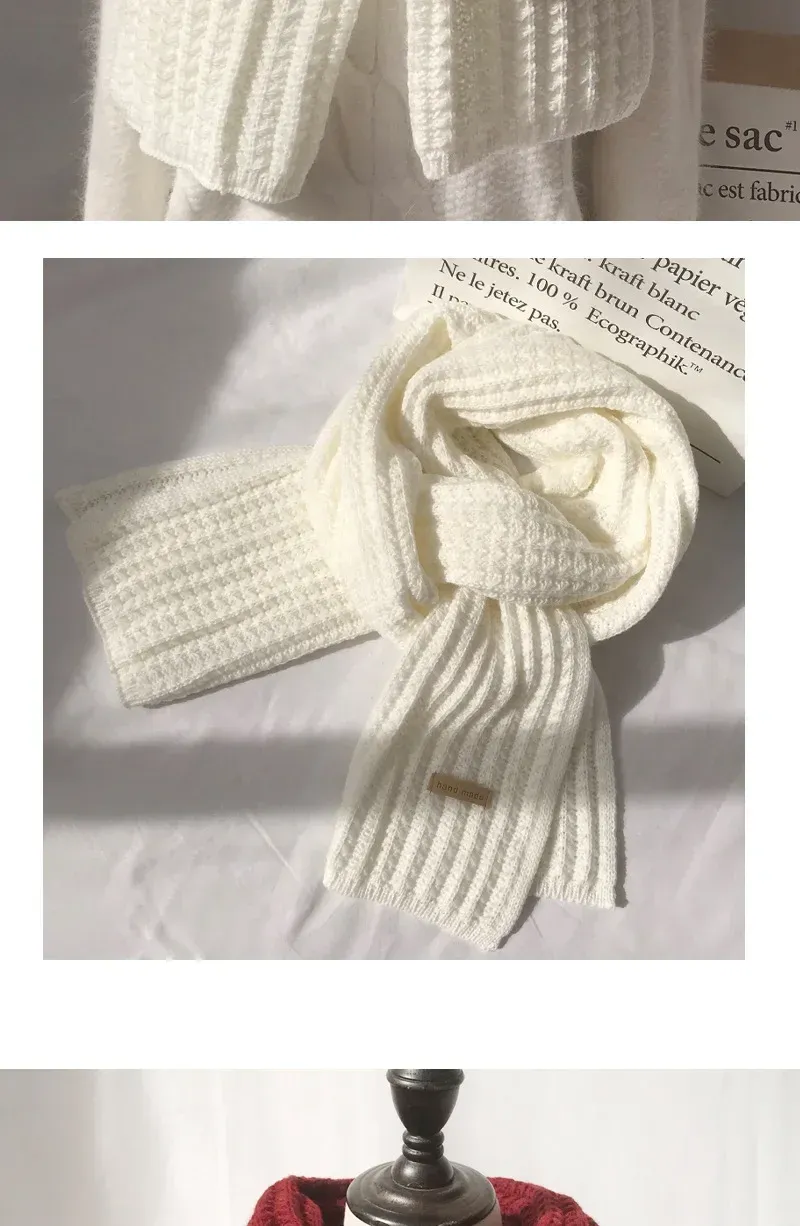 Thick Warm Pure Wool Knit Scarf for Women & Men - Fashionable Korean Style Student Winter Accessory, 120x18cm showcase 8