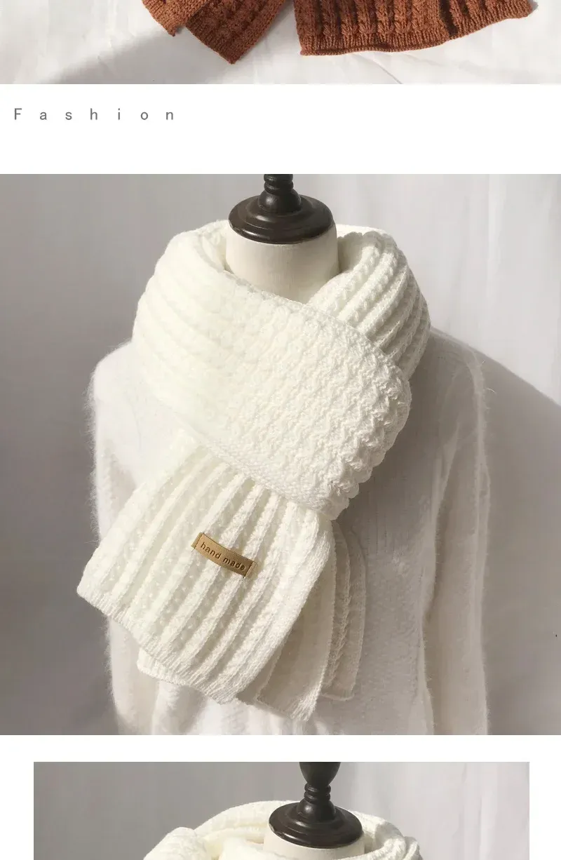 Thick Warm Pure Wool Knit Scarf for Women & Men - Fashionable Korean Style Student Winter Accessory, 120x18cm showcase 6