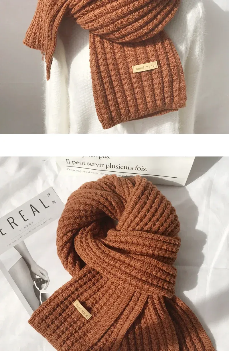 Thick Warm Pure Wool Knit Scarf for Women & Men - Fashionable Korean Style Student Winter Accessory, 120x18cm showcase 5