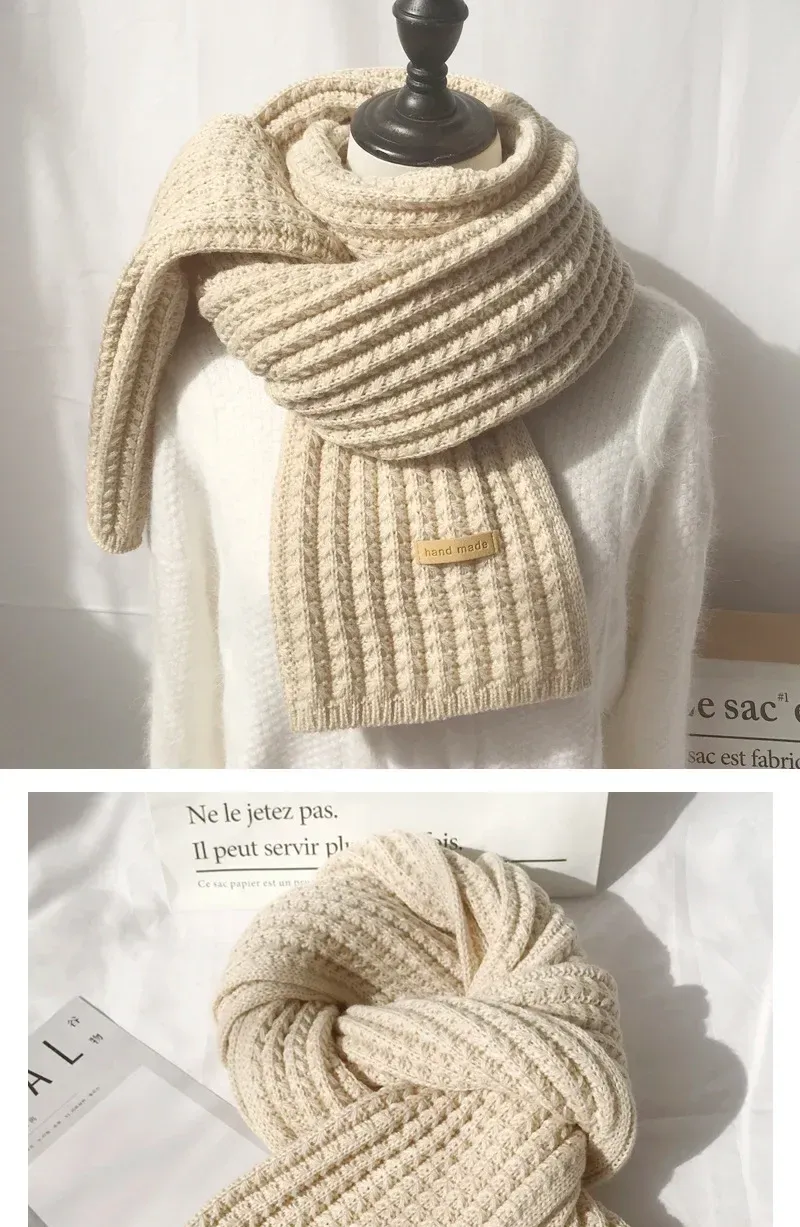 Thick Warm Pure Wool Knit Scarf for Women & Men - Fashionable Korean Style Student Winter Accessory, 120x18cm showcase 2
