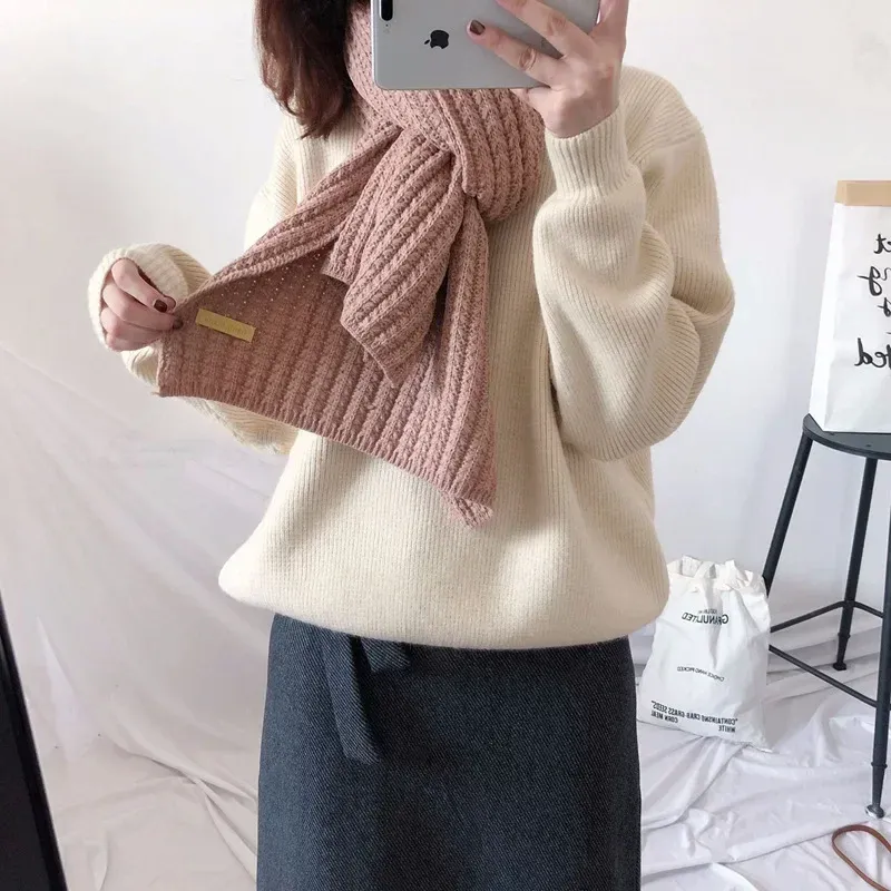 Thick Warm Pure Wool Knit Scarf for Women & Men - Fashionable Korean Style Student Winter Accessory, 120x18cm thumbnail 4