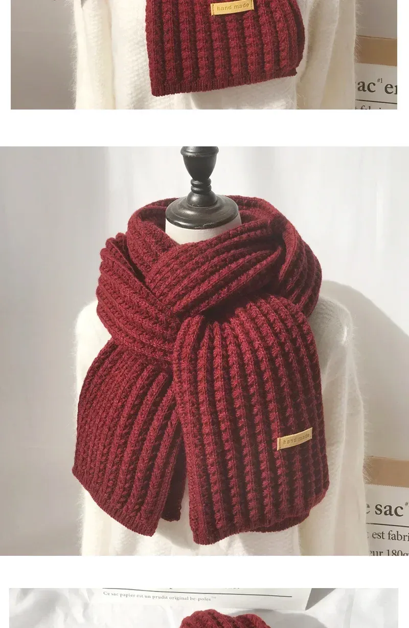 Thick Warm Pure Wool Knit Scarf for Women & Men - Fashionable Korean Style Student Winter Accessory, 120x18cm showcase 10