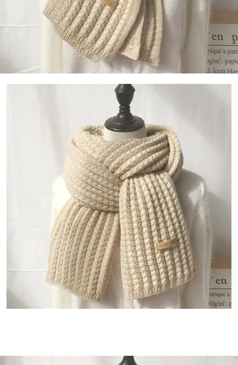 Thick Warm Pure Wool Knit Scarf for Women & Men - Fashionable Korean Style Student Winter Accessory, 120x18cm showcase 1