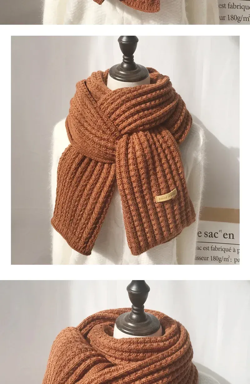 Thick Warm Pure Wool Knit Scarf for Women & Men - Fashionable Korean Style Student Winter Accessory, 120x18cm showcase 4