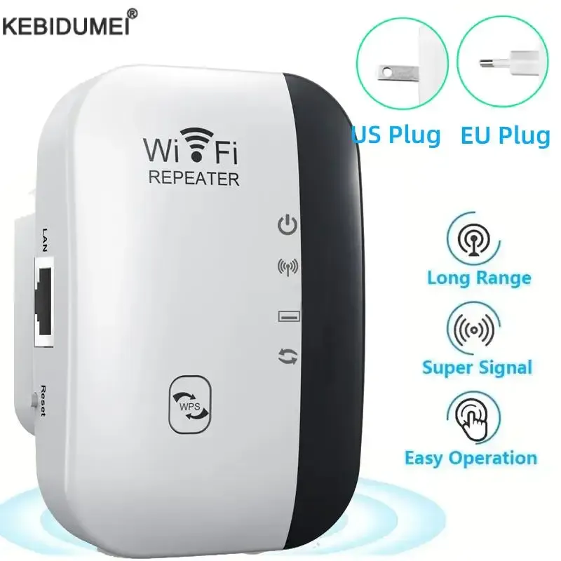 300Mbps WiFi Repeater Extender Booster - 2.4G Wireless Router Range Amplifier with AP/LAN Port, Universal Compatibility for Home & Office thumbnail 1