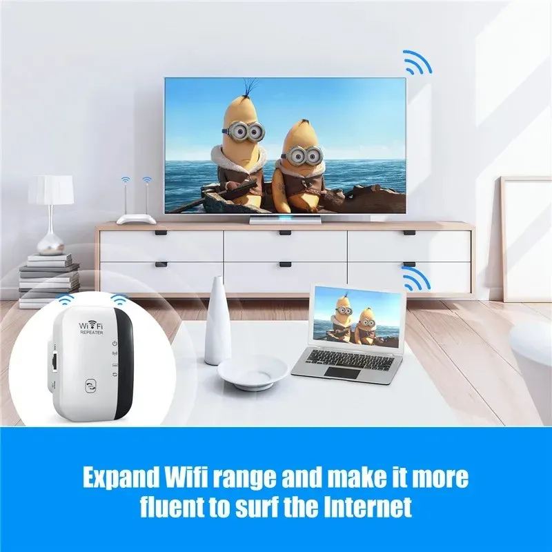 300Mbps WiFi Repeater Extender Booster - 2.4G Wireless Router Range Amplifier with AP/LAN Port, Universal Compatibility for Home & Office showcase 1