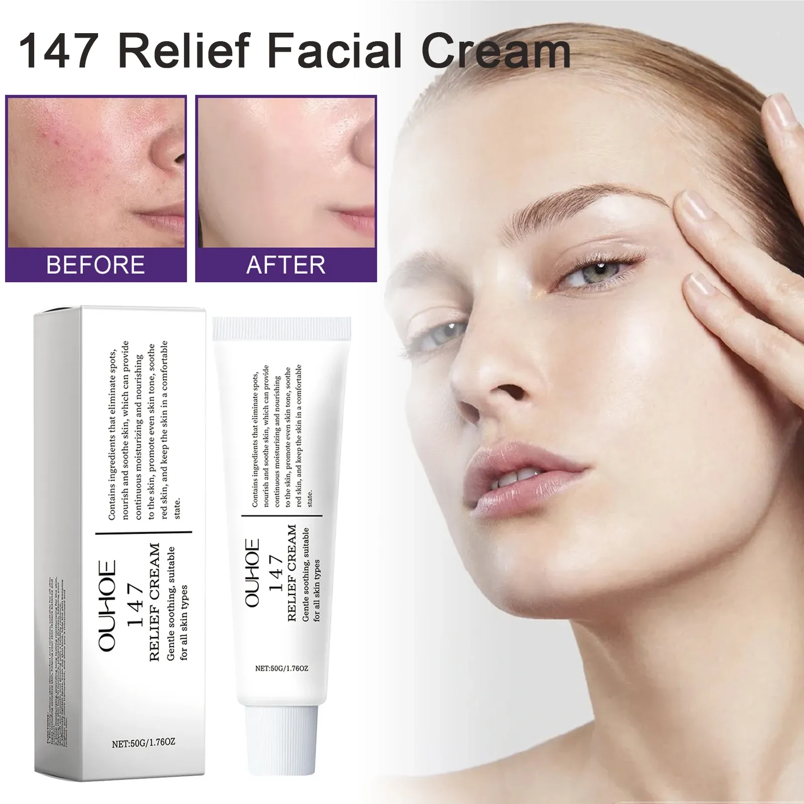 OUHOE 147 Relief Cream for Skin Problems: Anti-Sugar, Antioxidant Blemish Solution, Deep Moisturizer with Hyaluronic Acid, Ceramides, Vitamin C & E for Radiant Ghanaian Skin thumbnail 1