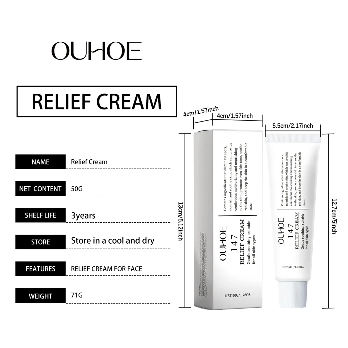 OUHOE 147 Relief Cream for Skin Problems: Anti-Sugar, Antioxidant Blemish Solution, Deep Moisturizer with Hyaluronic Acid, Ceramides, Vitamin C & E for Radiant Ghanaian Skin showcase 9