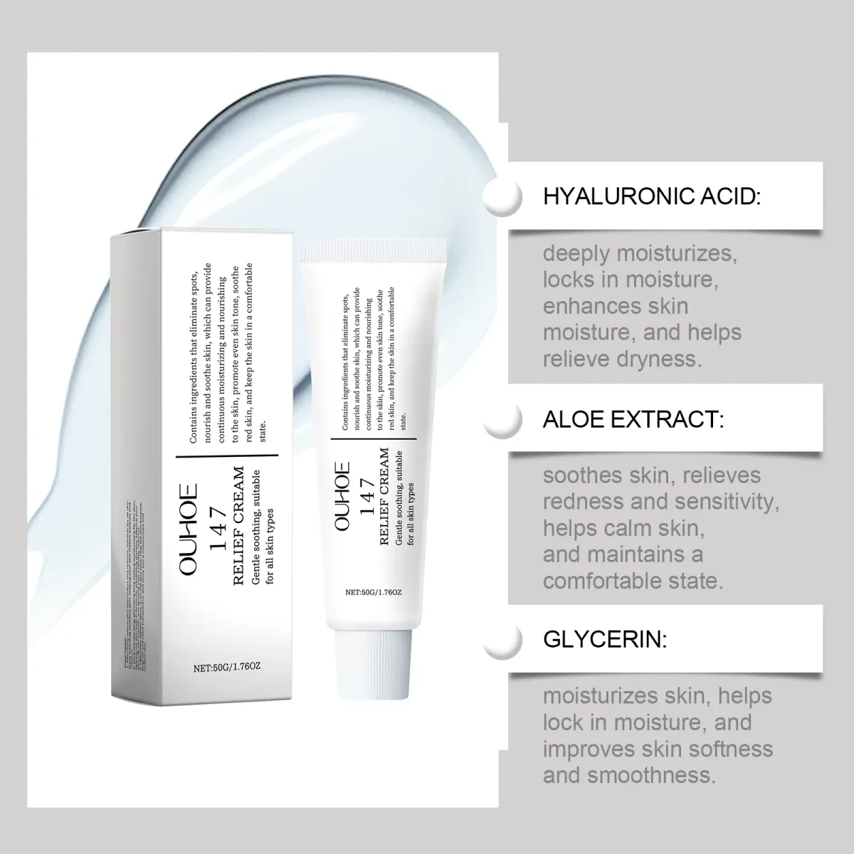 OUHOE 147 Relief Cream for Skin Problems: Anti-Sugar, Antioxidant Blemish Solution, Deep Moisturizer with Hyaluronic Acid, Ceramides, Vitamin C & E for Radiant Ghanaian Skin showcase 4