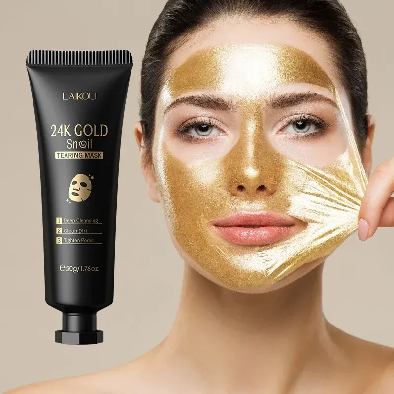 LAIKOU 24K Gold & Sakura Peeling Face Mask - Anti-Wrinkle, Whitening, Blackhead Removal, Deep Cleansing Tear-Off Mask for Radiant Skin thumbnail 1
