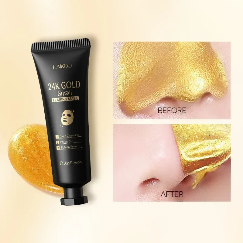 LAIKOU 24K Gold & Sakura Peeling Face Mask - Anti-Wrinkle, Whitening, Blackhead Removal, Deep Cleansing Tear-Off Mask for Radiant Skin thumbnail 2