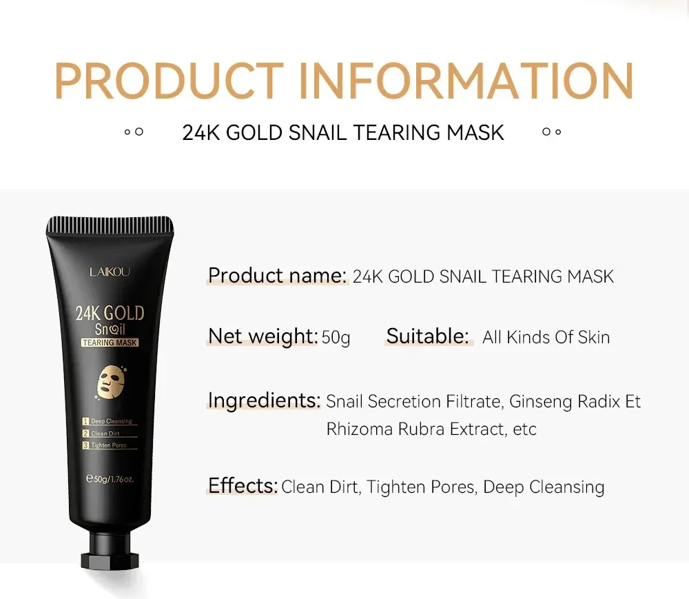 LAIKOU 24K Gold & Sakura Peeling Face Mask - Anti-Wrinkle, Whitening, Blackhead Removal, Deep Cleansing Tear-Off Mask for Radiant Skin showcase 2