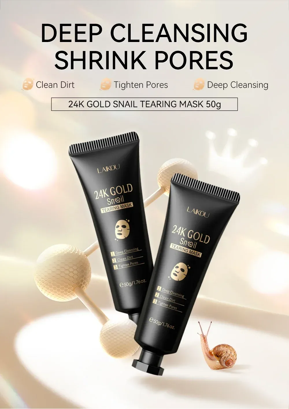 LAIKOU 24K Gold & Sakura Peeling Face Mask - Anti-Wrinkle, Whitening, Blackhead Removal, Deep Cleansing Tear-Off Mask for Radiant Skin showcase 1