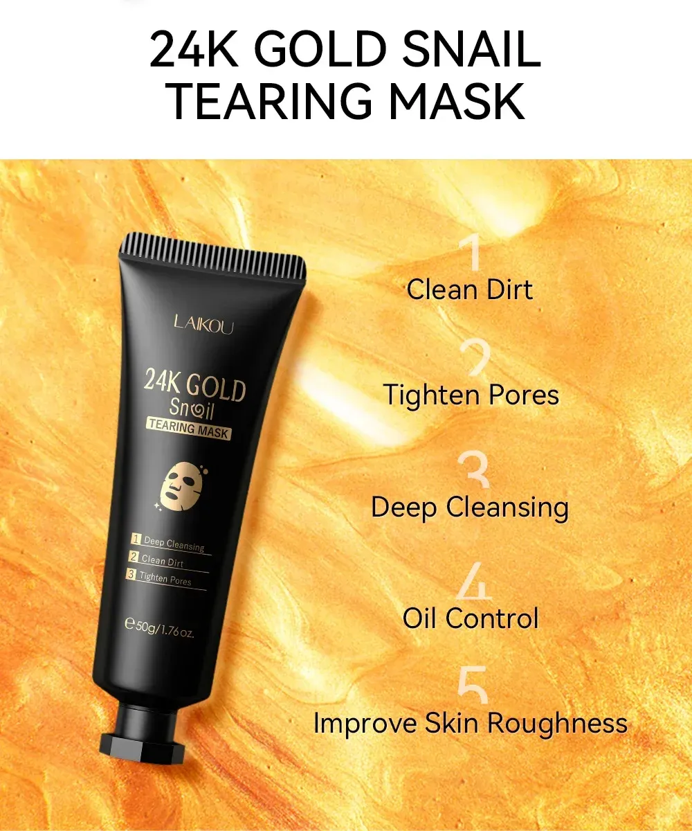 LAIKOU 24K Gold & Sakura Peeling Face Mask - Anti-Wrinkle, Whitening, Blackhead Removal, Deep Cleansing Tear-Off Mask for Radiant Skin showcase 3