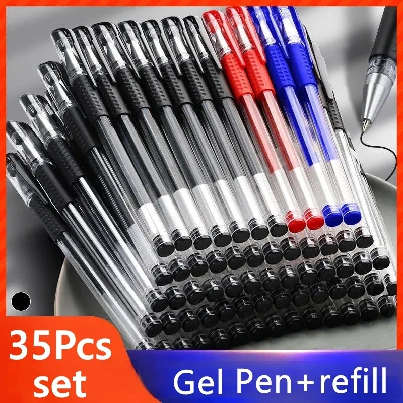 7/35 Pcs Gel Pen Set for School & Office: Smooth Writing Black, Blue, Red Ink Ballpoint Pens, Kawaii Stationery for Students & Professionals thumbnail 1