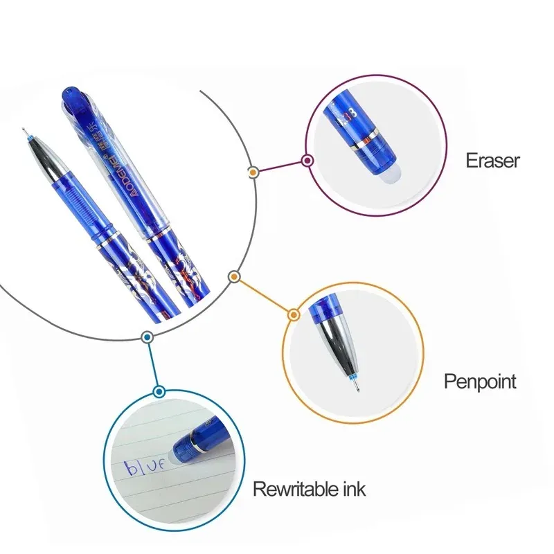 26 Pcs Kawaii Erasable Gel Pens Set - 0.35mm Fine Tip, Blue/Black/Red Ink, Perfect for School, Office, Students, Notebooks thumbnail 5
