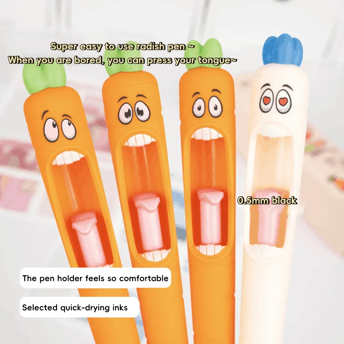 Cute Kawaii Carrot Shaped Gel Pen - Retractable Black Ink Pens for Office, School, and Creative Stationery Gifts showcase 4
