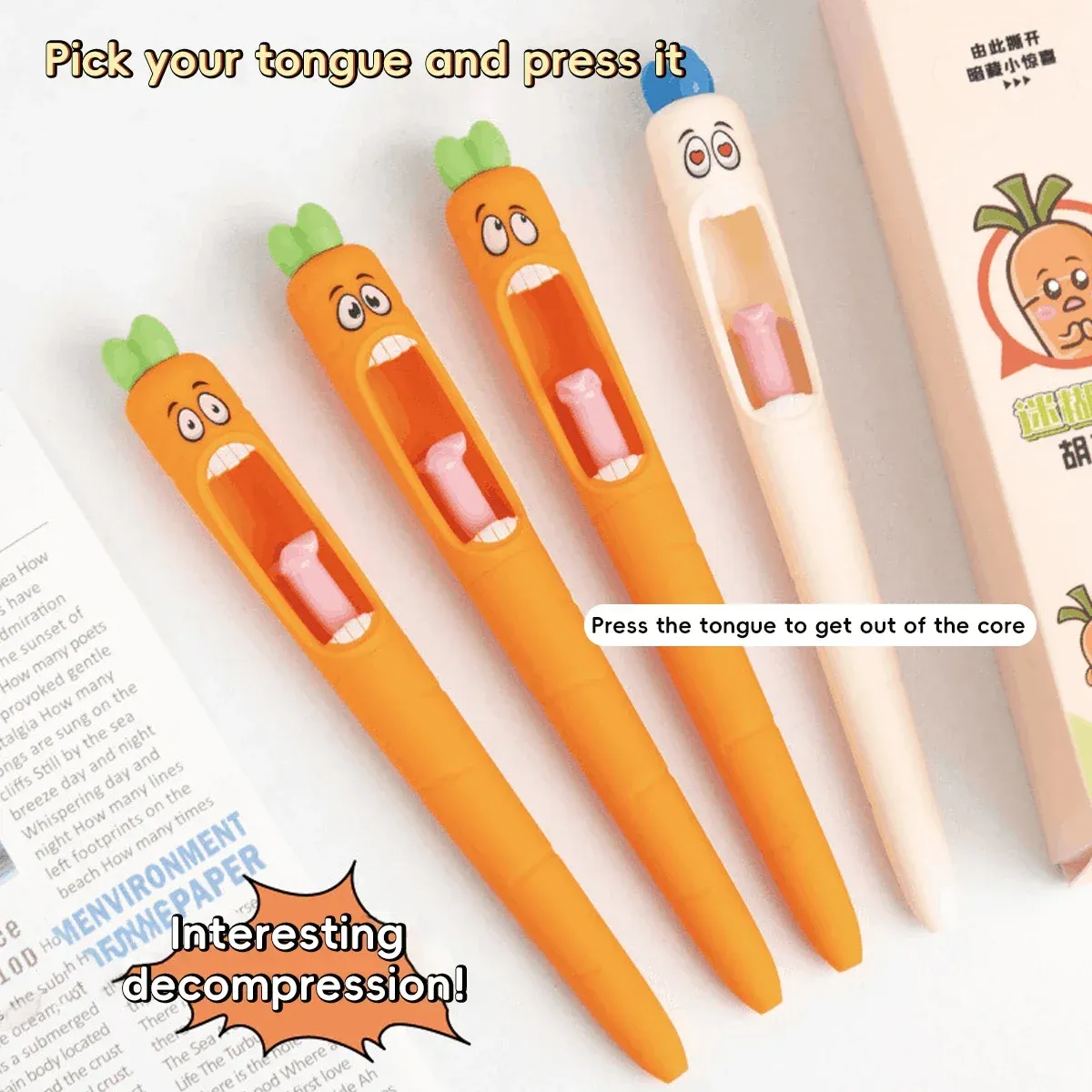 Cute Kawaii Carrot Shaped Gel Pen - Retractable Black Ink Pens for Office, School, and Creative Stationery Gifts thumbnail 3