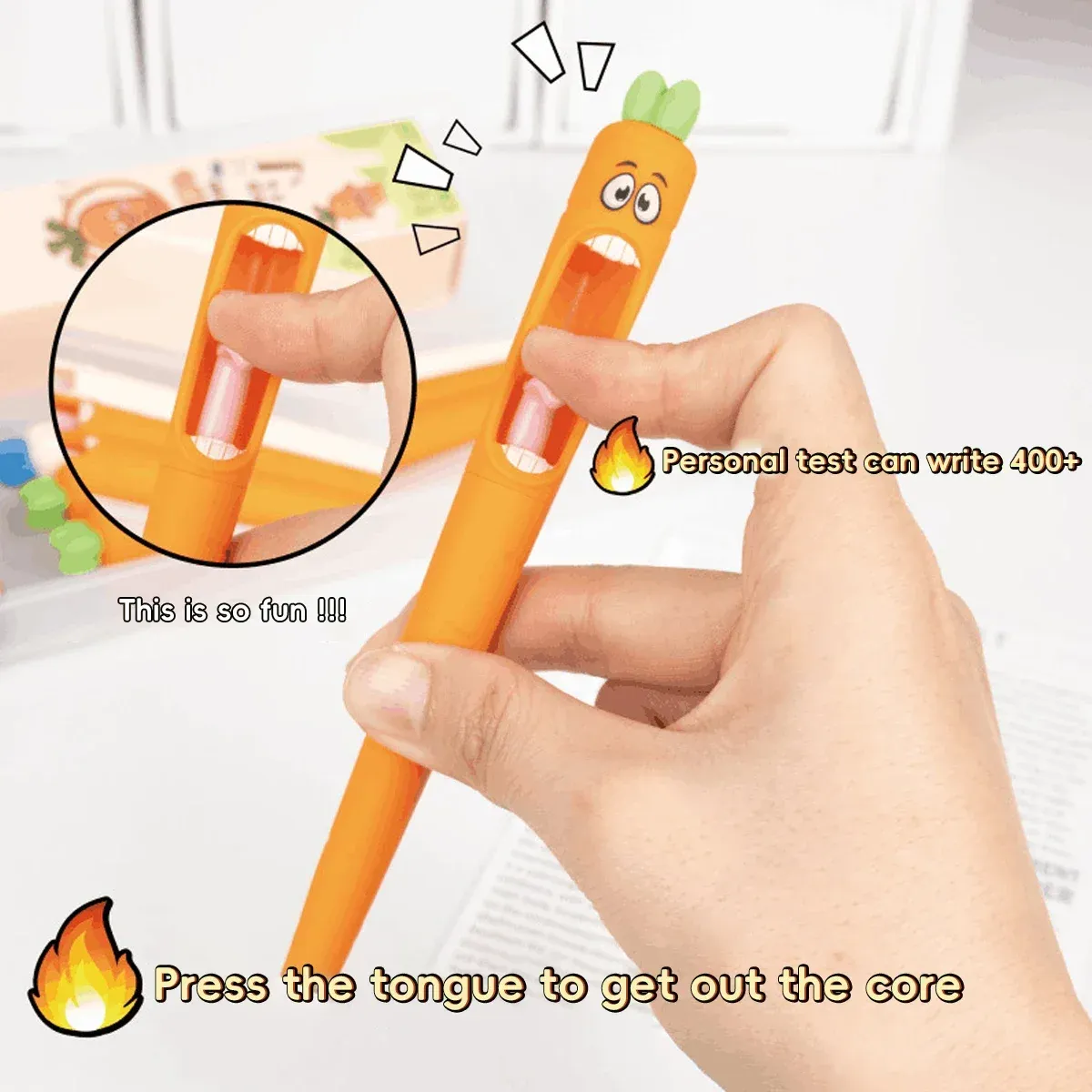 Cute Kawaii Carrot Shaped Gel Pen - Retractable Black Ink Pens for Office, School, and Creative Stationery Gifts thumbnail 4
