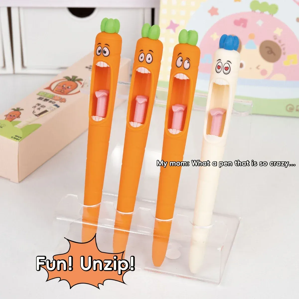Cute Kawaii Carrot Shaped Gel Pen - Retractable Black Ink Pens for Office, School, and Creative Stationery Gifts showcase 7