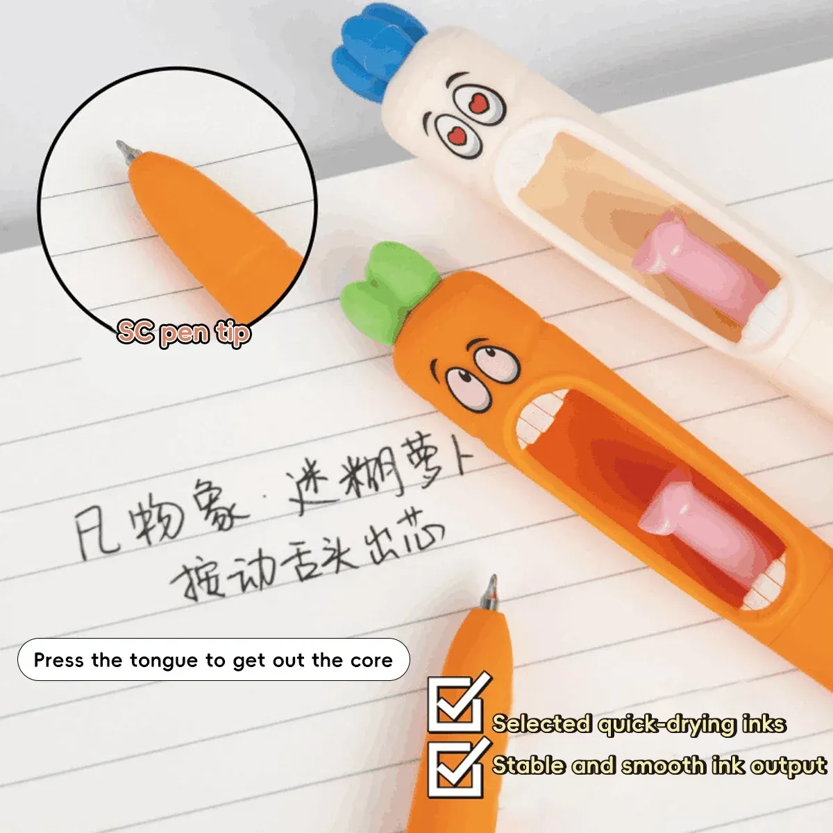 Cute Kawaii Carrot Shaped Gel Pen - Retractable Black Ink Pens for Office, School, and Creative Stationery Gifts thumbnail 5