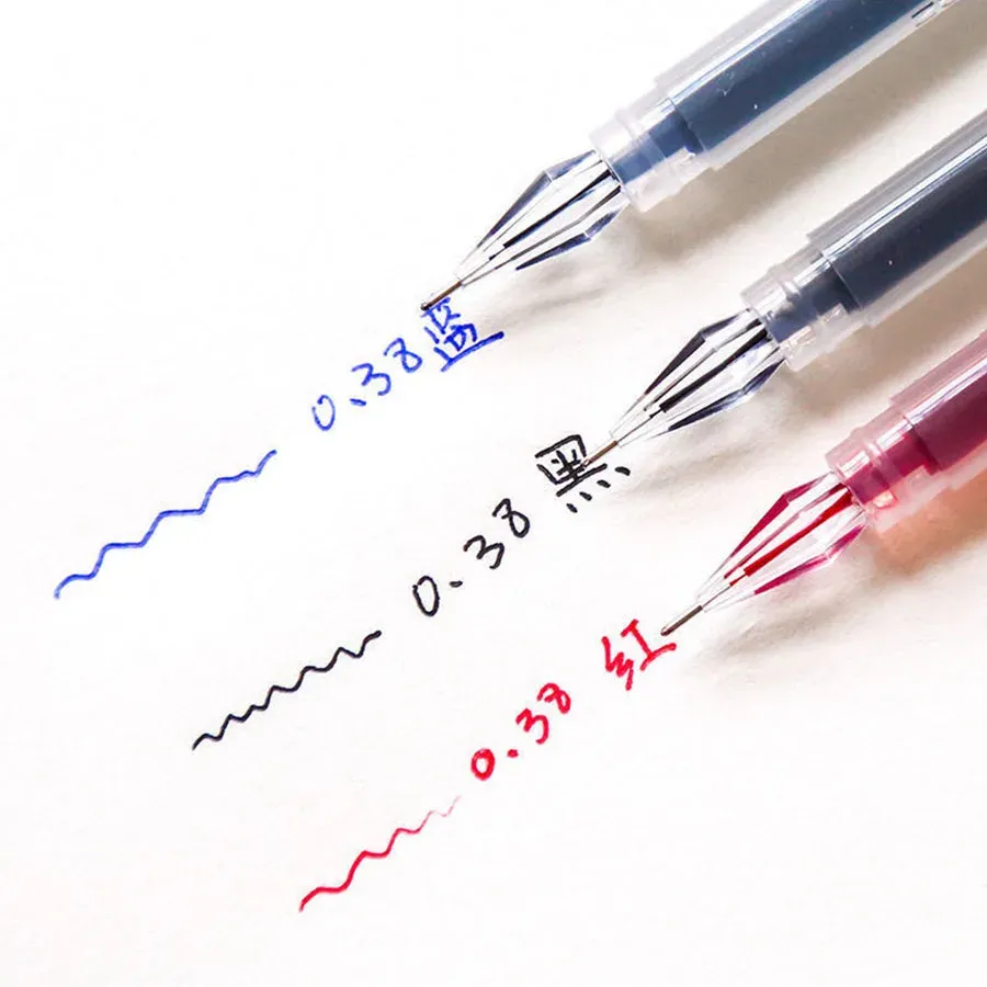 3pcs Mix Diamond Tip Gel Pen Set, 0.38mm Fine Point, Large Capacity Black, Blue, Red Ink for Exam Signing, School & Office Writing Supplies