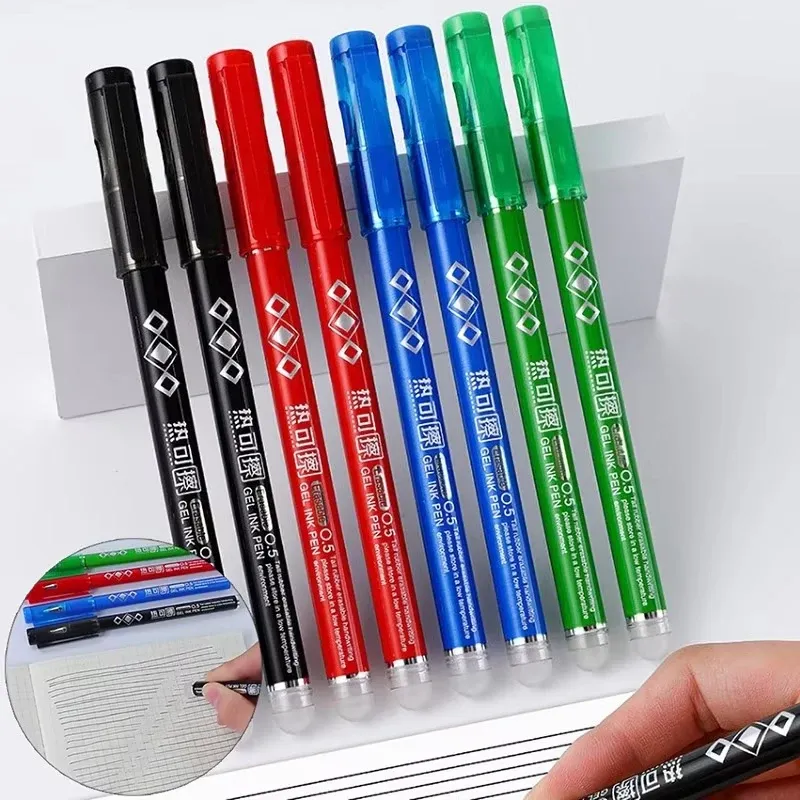 4PCS Heat Erasable Gel Pens Set, 0.7mm Bullet Nib, Smooth Writing, Black Blue Red Green Ink, Heat Sensitive for School & Office