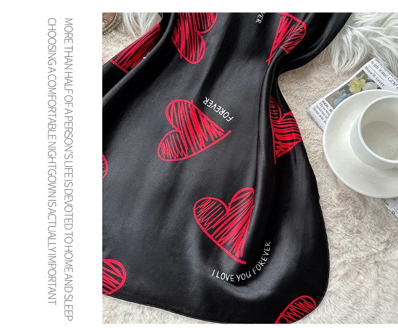 Women's Red Lip Print Satin Slip Nightdress V Neck Backless Mini Sleep Dress - Perfect Valentine's Day Lingerie & Sleepwear showcase 8