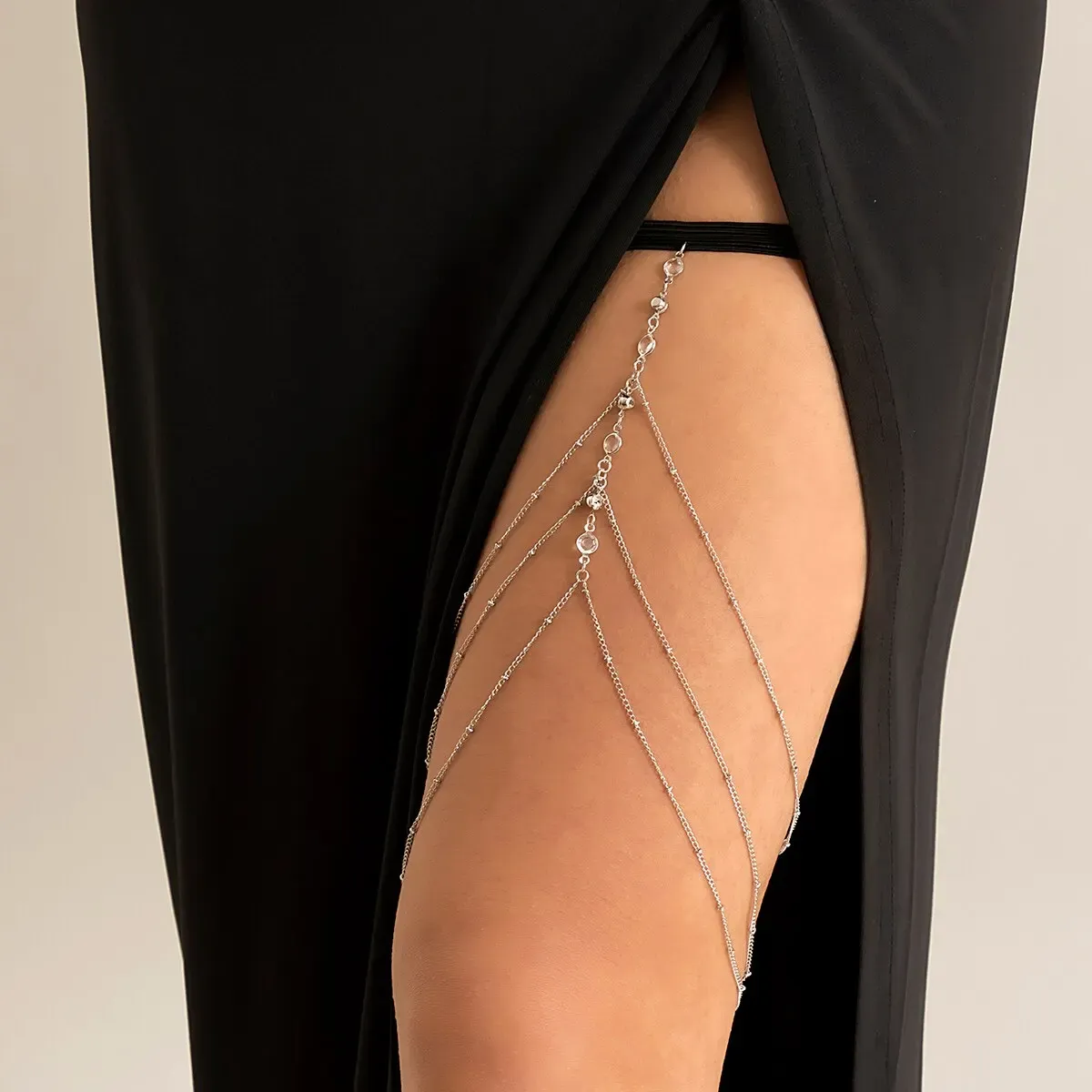 Boho Crystal Thigh Chain for Women - Sexy Elastic Band Multilayer Tassel Leg Jewelry for Summer Beach Dresses thumbnail 3