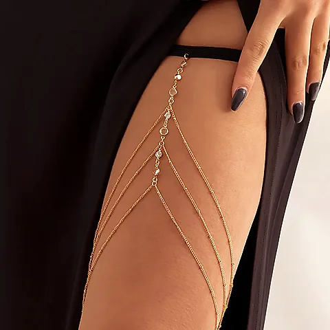 Boho Crystal Thigh Chain for Women - Sexy Elastic Band Multilayer Tassel Leg Jewelry for Summer Beach Dresses