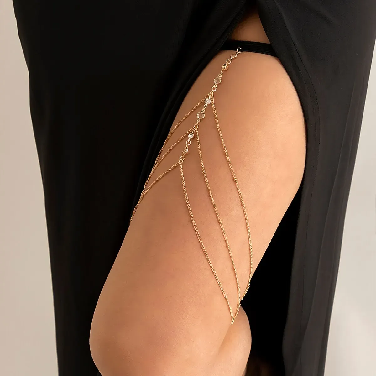 Boho Crystal Thigh Chain for Women - Sexy Elastic Band Multilayer Tassel Leg Jewelry for Summer Beach Dresses showcase 2