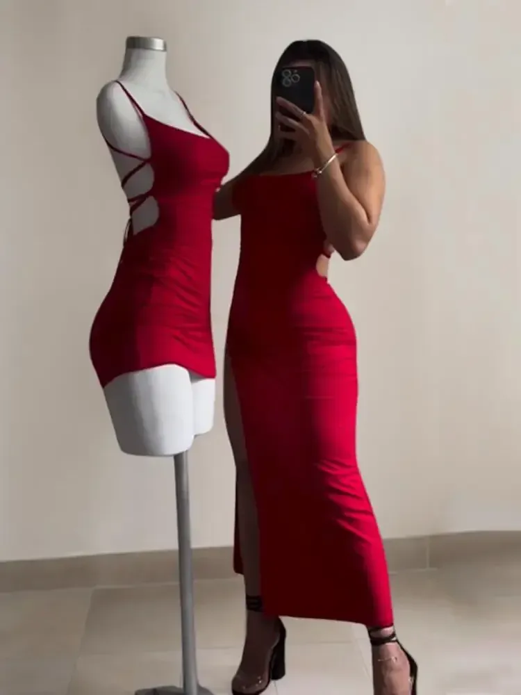 2025 Summer Halter Neck Backless Bodycon Mini Dress for Women - Chic Spice Girl Inspired Bag Hip Style thumbnail 6