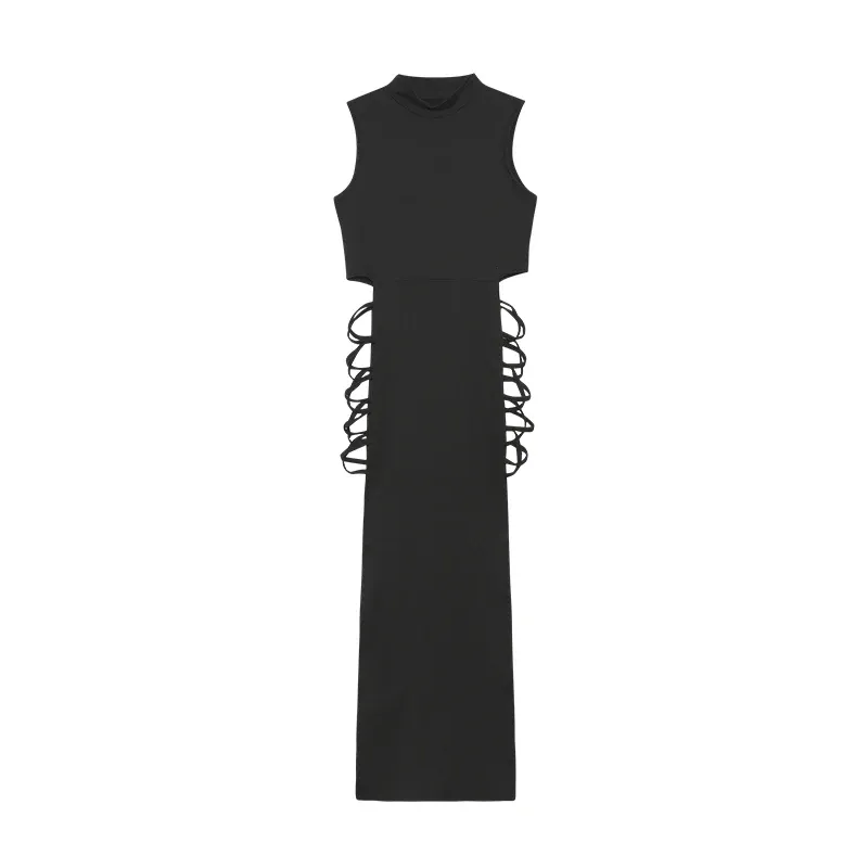 Women's Criss Cross Cut Out Bodycon Dress, Sexy Mock Neck Sleeveless Mini Dress for Evening Party Clubwear thumbnail 3
