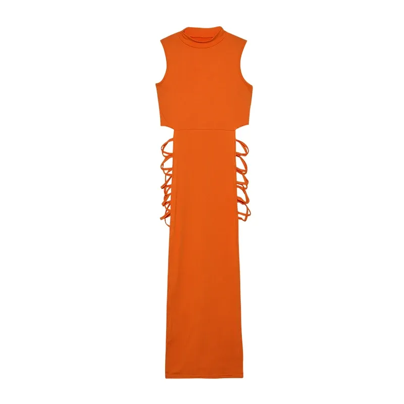 Women's Criss Cross Cut Out Bodycon Dress, Sexy Mock Neck Sleeveless Mini Dress for Evening Party Clubwear thumbnail 4