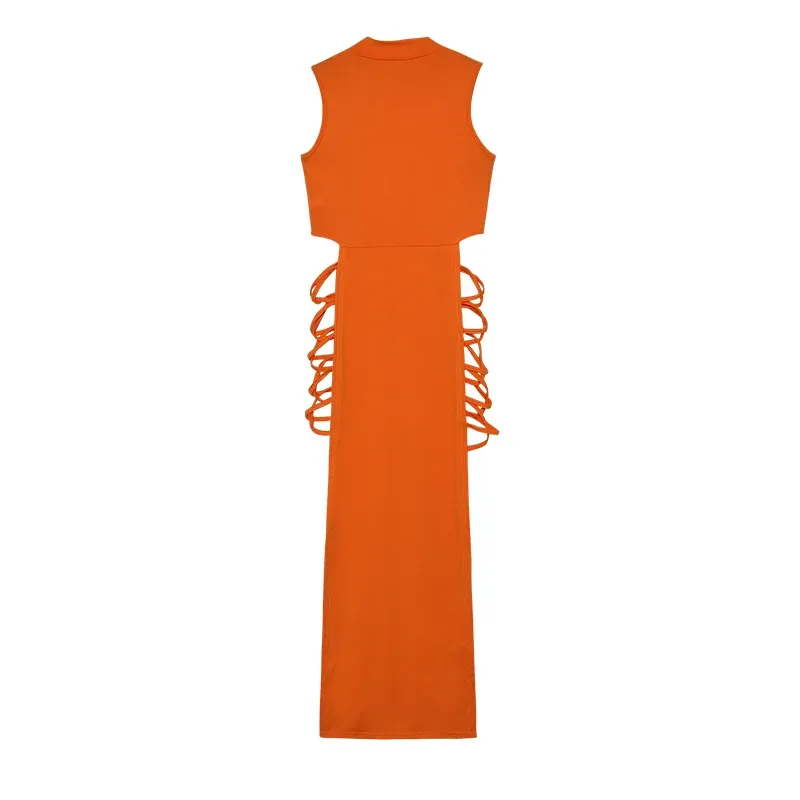 Women's Criss Cross Cut Out Bodycon Dress, Sexy Mock Neck Sleeveless Mini Dress for Evening Party Clubwear showcase 3