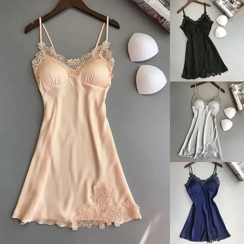 Women's Sexy Silk Satin Halter Nightdress with Lace Robe & Briefs Set - Summer Sleepwear thumbnail 2