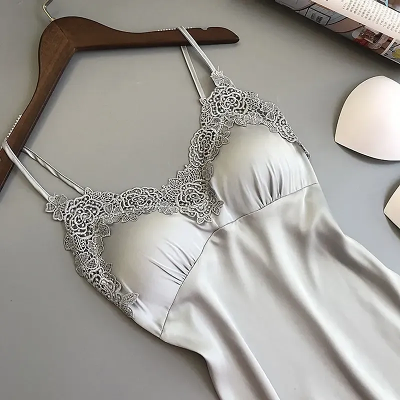 Women's Sexy Silk Satin Halter Nightdress with Lace Robe & Briefs Set - Summer Sleepwear thumbnail 3