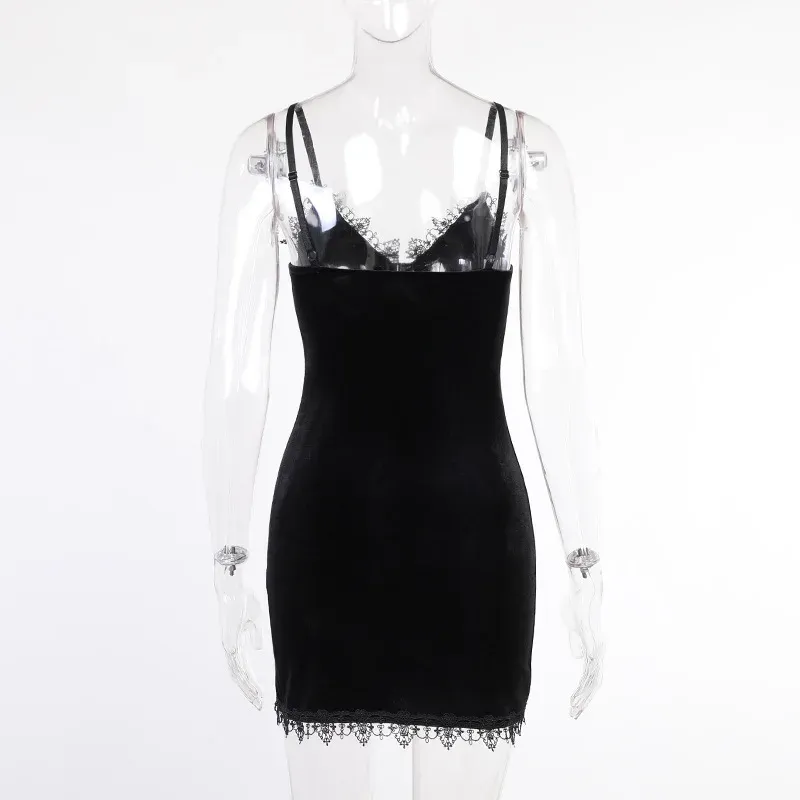 Vintage Sexy Dark Cross Black Mini Dress for Women, Spaghetti Strap, High Waist, Slit Design, Perfect for Goth Party Club Nights thumbnail 5