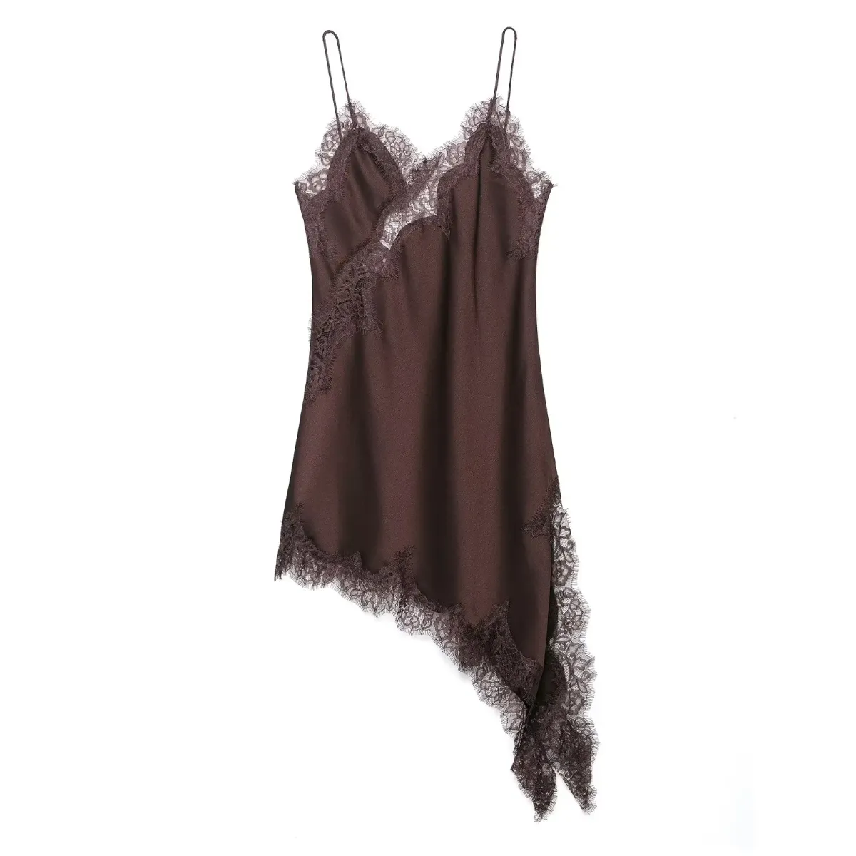 Women's Sexy Lace Splicing Mini Dress - Solid Sleeveless Asymmetrical Backless Party Sling Dress for Summer showcase 3